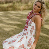 Riley Floral Ruffle Skirt Top Set - White/Red