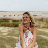Riley Floral Ruffle Skirt Top Set - White/Red