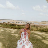 Riley Floral Ruffle Skirt Top Set - White/Red