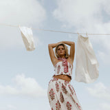 Riley Floral Ruffle Skirt Top Set - White/Red