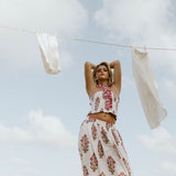 Riley Floral Ruffle Skirt Top Set - White/Red