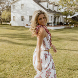 Riley Floral Ruffle Skirt Top Set - White/Red