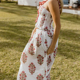 Riley Floral Ruffle Skirt Top Set - White/Red