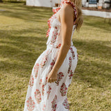 Riley Floral Ruffle Skirt Top Set - White/Red