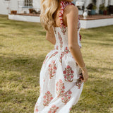 Riley Floral Ruffle Skirt Top Set - White/Red