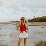 Junie Pleated Denim Skort - White