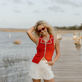 Indie Button Down Top - Red Cream