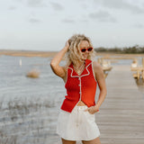 Junie Pleated Denim Skort - White
