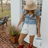 Pippa Top Lace Trim - Blue/White Gingham