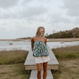 Tyla Bubble Scarf Top - Green/Blue