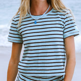 Towel Terry Short Sleeve Tee - Blue/Navy Stripe