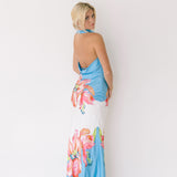 Collins Flower Halter Maxi Dress - Blue-White