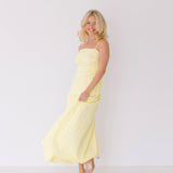 Verity Ruched Linen Maxi Dress - Yellow