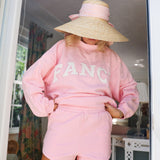 Fancy Oversized Fleece Mockneck - Powder Pink/White