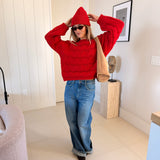 Catie Braided Knit Sweater Top - Red
