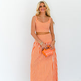 Hazel Maxi Skirt Set - Orange/White Stripes
