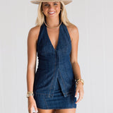 Demi Denim Halter Top- Denim