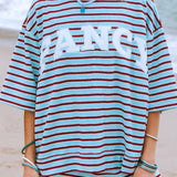 Towel Terry Short Sleeve Classic Mockneck - Blue/Wine Stripe