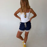 Jennifer Lace-Trim Contrast Shorts- Navy White