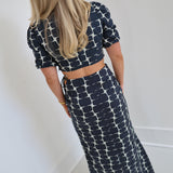 Lauren Bubble Sleeve Maxi Skirt Set- Black/Cream