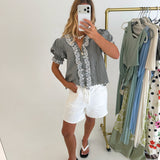 Sylvia Lace Ruffle Blouse - Black Gingham