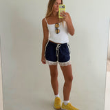 Jennifer Lace-Trim Contrast Shorts- Navy White