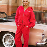 Fancy Split Zip Hoodie - Ruby Red