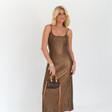 Kimber Metalic Maxi Dress - Brown