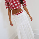 Maning Double Layer Pleated Maxi Skirt - Crimson/White Gingham