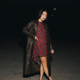 Carolina Faux Leather Long Coat - Brown