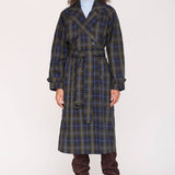 Havana Plaid Trench Coat - Navy/Green Plaid