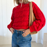 Catie Braided Knit Sweater Top - Red