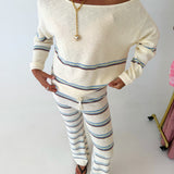 Elle Striped Knit Sweater and Pant Set - Off White