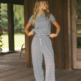 Fancy Striped Button Pants - Glacier/Chocolate (PREORDER 3 WEEKS)