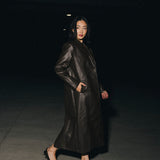 Carolina Faux Leather Long Coat - Brown
