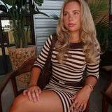 Brook Stripe Knit Dress - Brown Natural