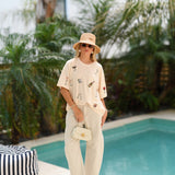 Jamie Cocktail Embroidered T-Shirt - Beige
