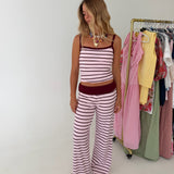 Dorie Striped Tank and Pant Set - Baby Pink Maroon