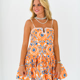 Olivia Sweetheart Dress - Orange/Blue