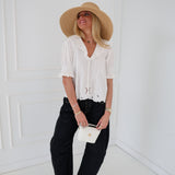 Kendra Embroidered Collar Blouse - Ivory