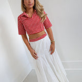 Josie Double Layer Pleated Maxi Skirt - White/Red