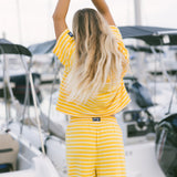 Fancy Striped Oversized Short Sleeve Top - Malibu Golden Yellow
