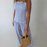 Sydney Scalloped Maxi Skirt Set - Lt Blue