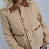 Kiley Corduroy Collar Quilted Jacket - Khaki