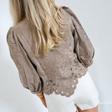 Eva Lace Bubble Sleeve Top - Mushroom