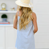 Key Scallop Detail Mini Dress - Lt Blue