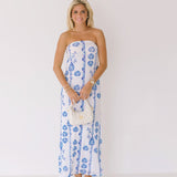 Tori Strapless Maxi Dress - Off White-Blue