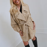 Hayley Faux Suede Belted Trench Coat - Beige