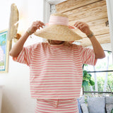 Fancy Striped Short Sleeve Top - Hibiscus/Cream