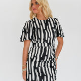 Logan Puff Sleeve Mini Dress - Black/White Abstract
